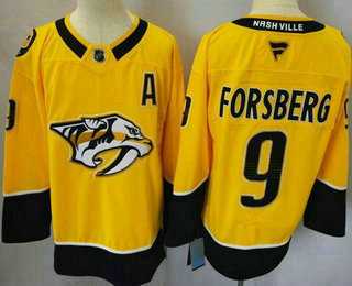 Men%27s Nashville Predators #9 Filip Forsberg Yellow Authentic Jersey->nashville predators->NHL Jersey